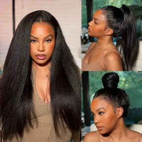 Pizazz Hair Yaki Straight Invisi-Drawstring 360 Glueless Wig Pre-Cut Lace Pre Bleached Knots Fit All Head