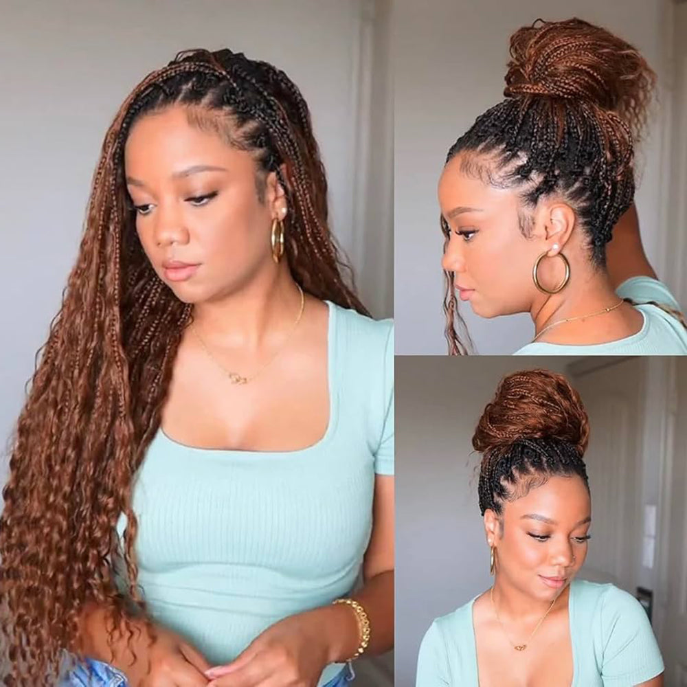 Pizazz Hair Knotless Boho Braids 13x4 HD Lace Frontal Glueless Human Hair Wig For Women