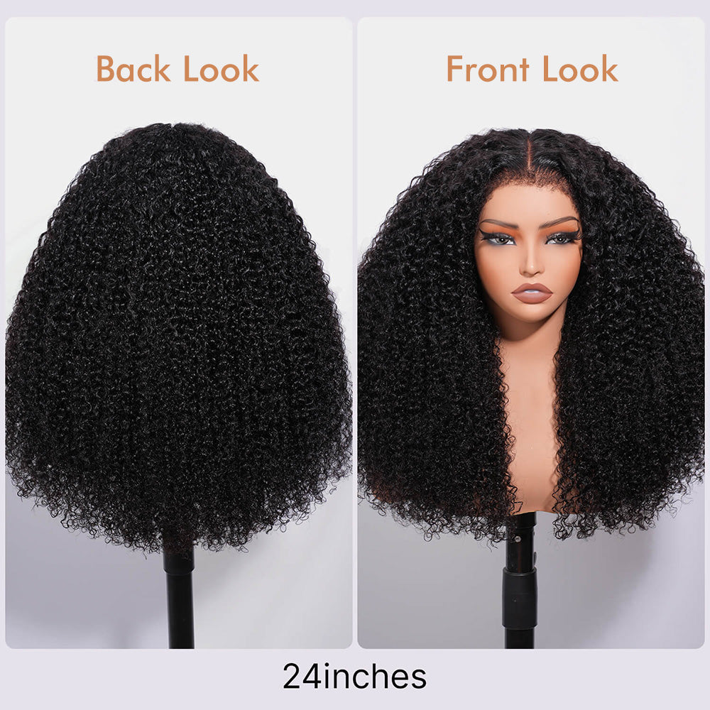 Glueless Kinky Curly Human Hair Wig with 4C Edge Natural Hairline Pre Cut 13x4 HD Lace Wig with Drawstring