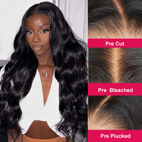 Pre Everyting 13x6 Glueless Lace Wigs Bleached Knots Pre Cut HD Lace Wigs Real Human Hair Wig Body Wave Undetectable