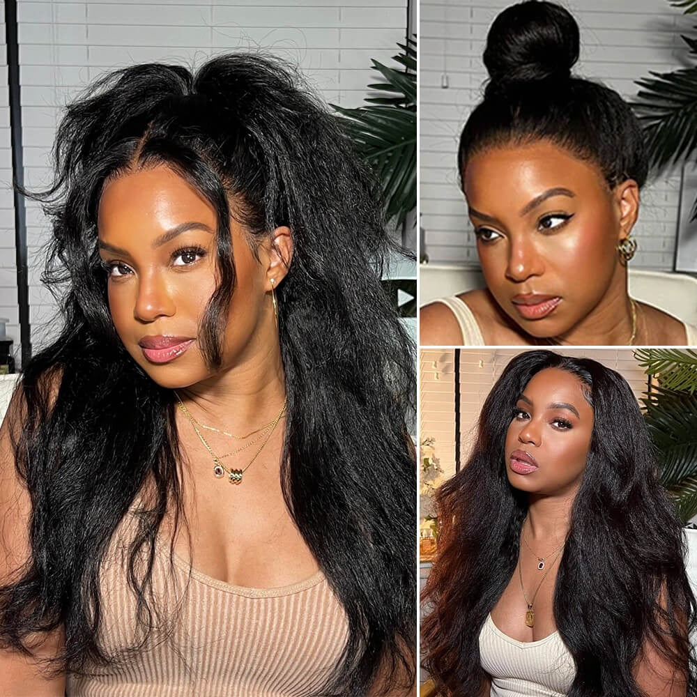 3 In 1 Half Wig | Kinky Straight with Soft Body Curls Comfortable Fit Glueless Install Filp Over Half Wig With Adjustable Drawstring