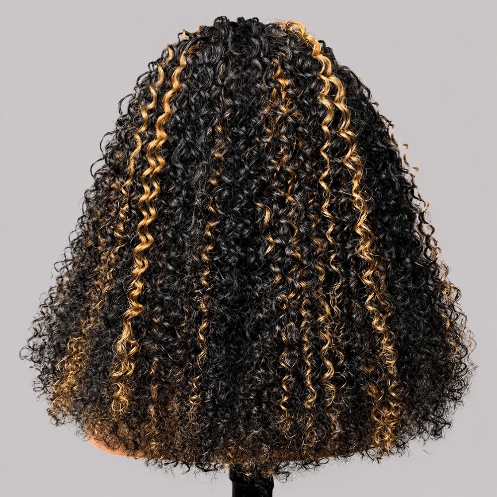 3 In 1 Half Wig | Highlight Brown Jerry Curly No Glue Needed Install Filp Over Half Wig With Adjustable Drawstring