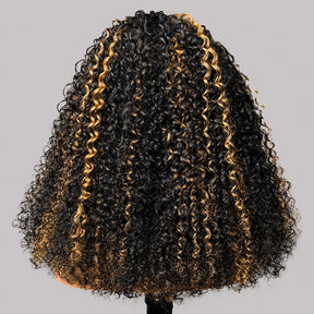 3 In 1 Half Wig | Highlight Brown Jerry Curly No Glue Needed Install Filp Over Half Wig With Adjustable Drawstring