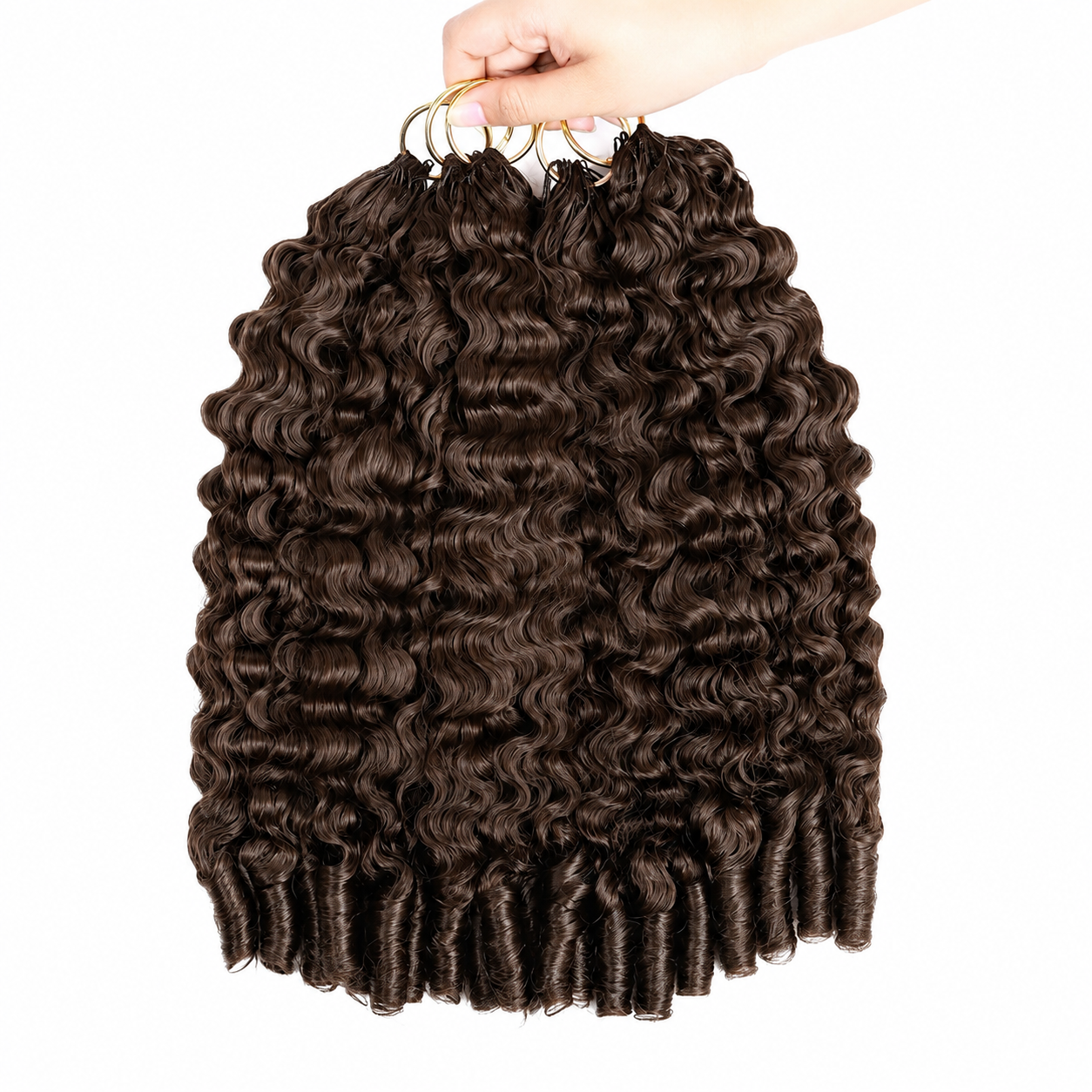 #4 Brown Burmese Curly Crochet Human Hair Pre Separated Miracle Knot Braiding Hair Human Hair For Knotless Boho Braids