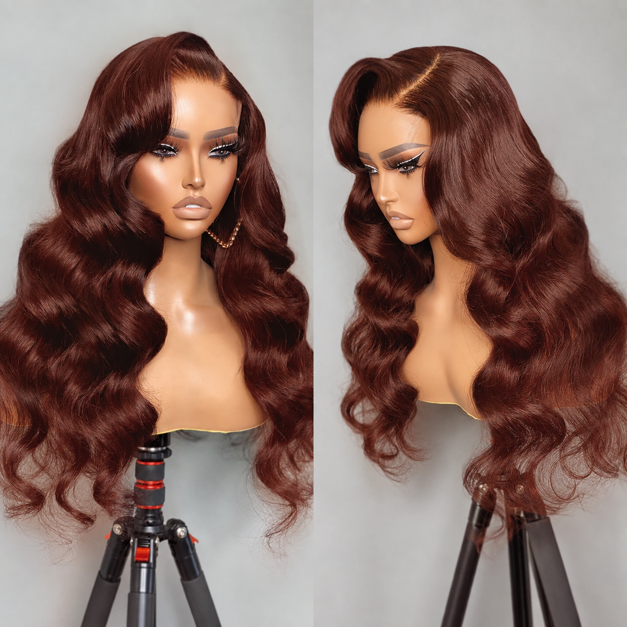 Reddish Brown Straight 13x4 Pre Cut Lace Front Human Hair Glueless Wear And Go Wig