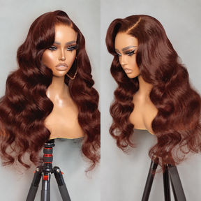 Reddish Brown Straight 13x4 Pre Cut Lace Front Human Hair Glueless Wear And Go Wig