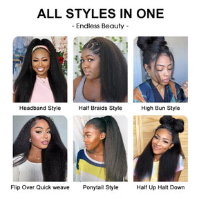 3 In 1 Half Wig | Kinky Straight Comfortable Fit No Glue Needed Install Filp Over Half Wig With Adjustable Drawstring