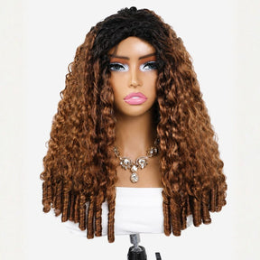 3 In 1 Half Wig | Blonde Burmese Curly with Black Roots No Glue Needed Install Filp Over Half Wig With Adjustable Drawstring