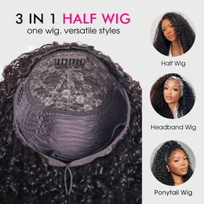 Pizazz Hair 3 In 1 Half Wig | Easy Wear Curly Wear Go Half Wig With Adjustable String Beginner Friendly