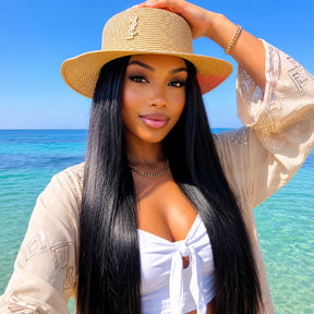 3 In 1 Half Wig | Yaki Straight Comfortable Fit Glueless Install Filp Over Half Wig With Adjustable Drawstring