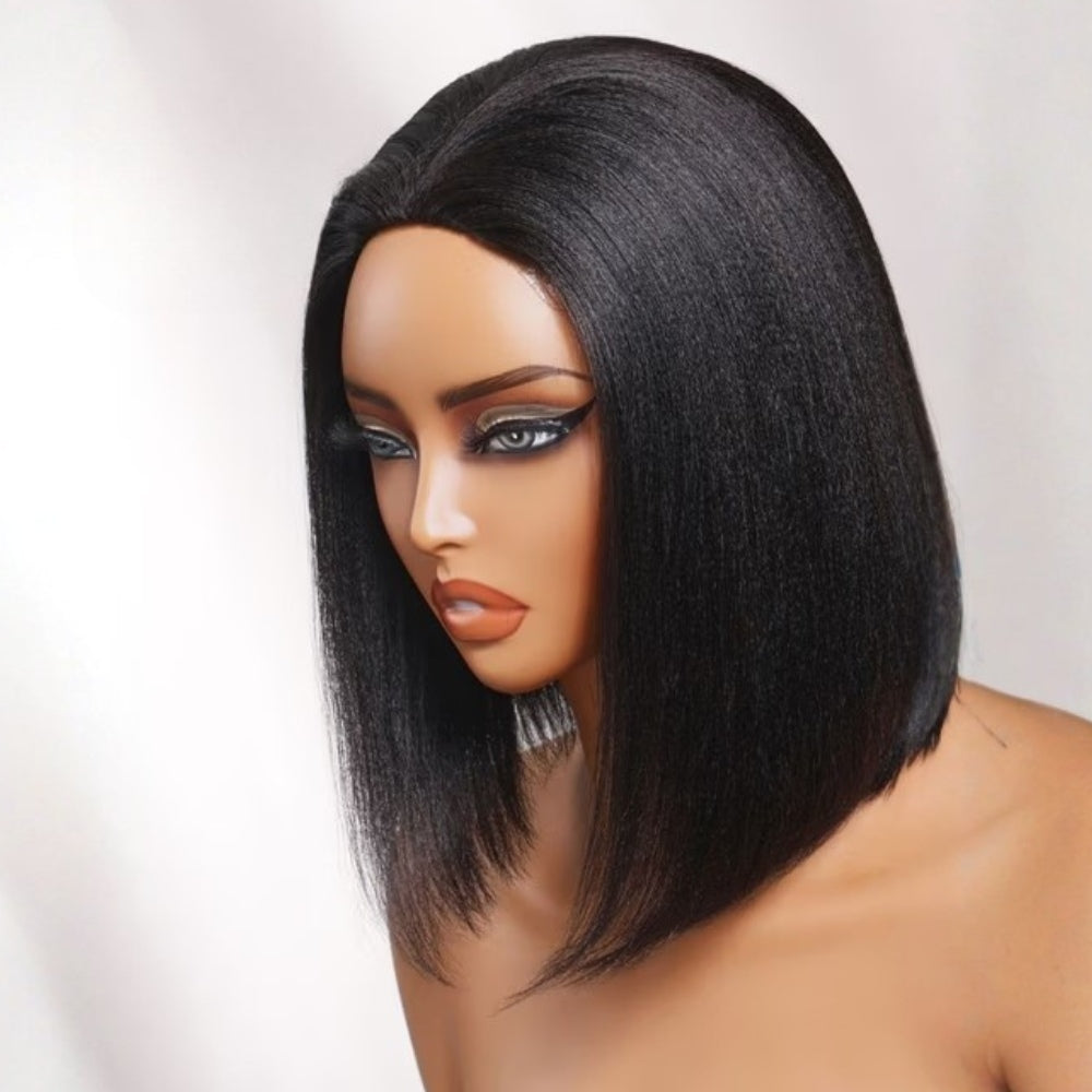 3 In 1 Half Wig | Yaki Straight Bob 220% Density Comfortable Fit Glueless Install Filp Over Half Wig With Adjustable Drawstring