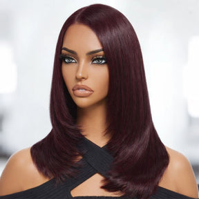 Black Cherry Layered Cut Glueless Wig 13x6 Lace Front Straight Human Hair