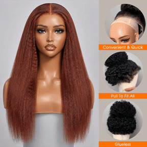 #33 Reddish Brown 360 Lace 180% Density Kinky Straight Wig Autumn Color Glueless HD Lace Front Human Hair Wigs
