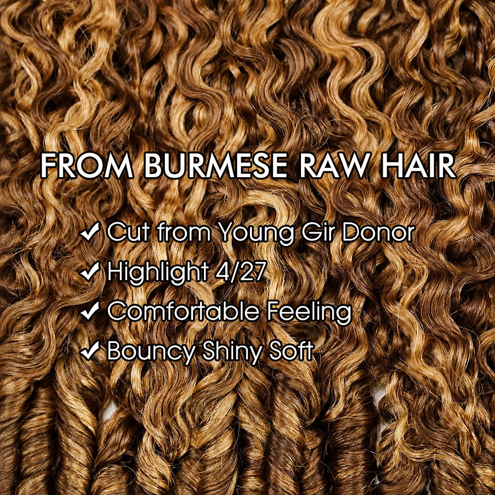 Highlight 4/27 Burmese Curly Crochet Human Hair Pre Separated Miracle Knot Feather Braiding Hair For Boho Knotless Braids