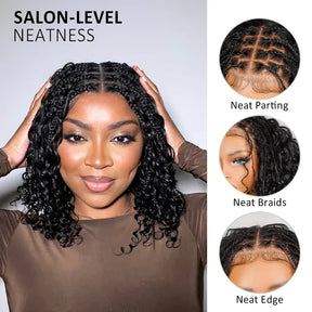 Short Boho Braids Bob Wig Water Wave Pre Cut 8x5 HD Full Lace Drawstring Human Hair