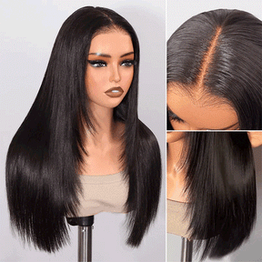 250% Density Silky Straight Layered Human Hair Wigs 5x5 Glueless HD Lace Closure Wigs Easy To Wear