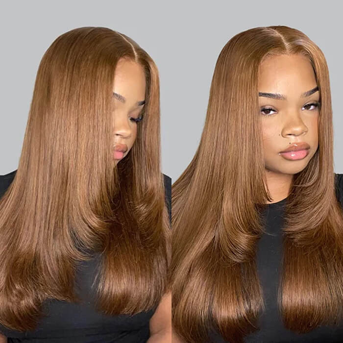 250% Density Silky Straight Layered Human Hair Wigs 5x5 Glueless HD Lace Closure Wigs Easy To Wear