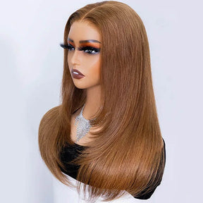 250% Density Silky Straight Layered Human Hair Wigs 5x5 Glueless HD Lace Closure Wigs Easy To Wear
