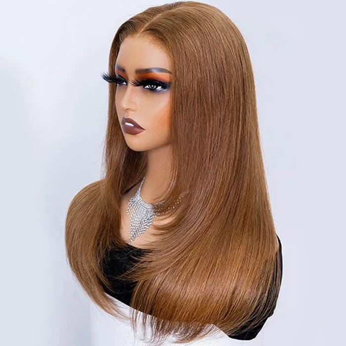 250% Density Silky Straight Layered Human Hair Wigs 5x5 Glueless HD Lace Closure Wigs Easy To Wear