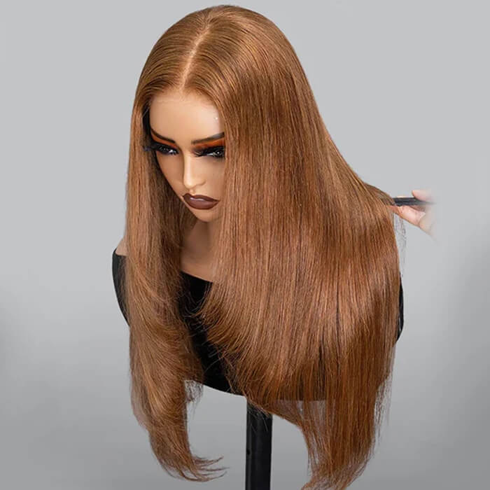 250% Density Silky Straight Layered Human Hair Wigs 5x5 Glueless HD Lace Closure Wigs Easy To Wear