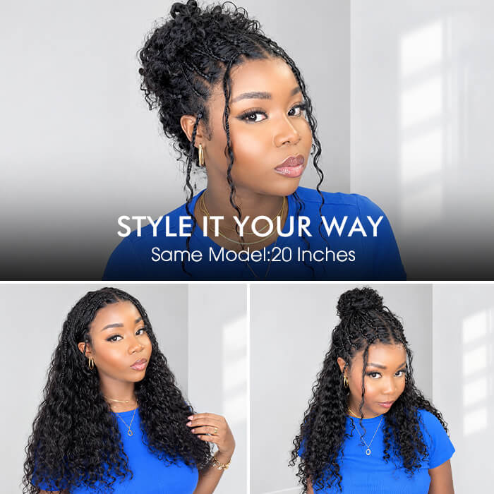 Knotless Boho Braided Water Wave Wig Glueless Pre-Cut Lace Human Hair Braided Wigs For Women