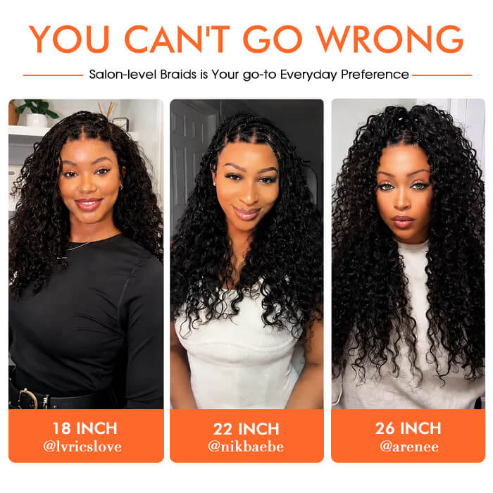 Knotless Boho Braided Water Wave Wig Glueless Pre-Cut Lace Human Hair Braided Wigs For Women