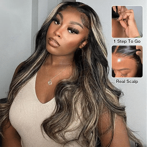 Balayage Highlight M1B/27 Colored 13X6 Invisi-Drawstring Pre-Everything Human Hair Wig 250% Density