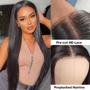 Pre-plucked | Silky Straight Wear & Go Glueless Wigs 4*4 5*5 Pre Cut HD Lace Closure Wigs