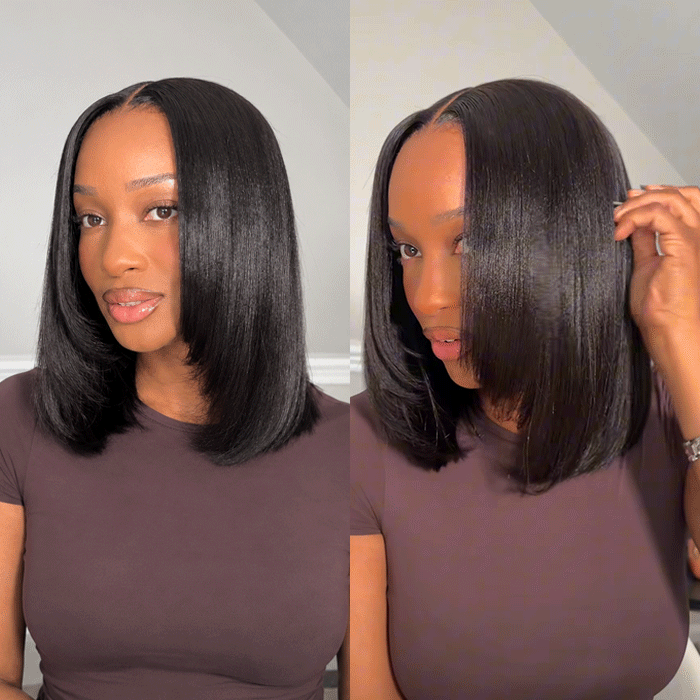 Pre-Layered Wig With Light Yaki Straight Texture Glueless 13x4 & 5x5 HD Lace Short Bob Human Hair Wig For Beginner