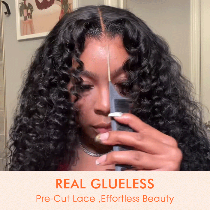220% Density Drawstring Glueless 5x5 Closure Pre-Cut Lace Jerry Curly Wig One Size Fits All Cap