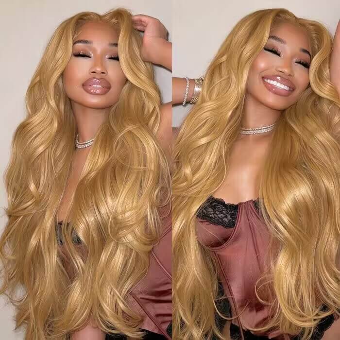 Pizazz #27 Honey Blonde Body Wave Glueless Pre Cut 5x5 HD Lace Closure Wig Put on go® Quality Human Hair Wig For Beginner