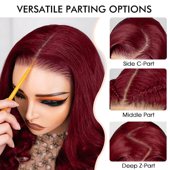 99J Burgundy Body Wave Human Hair Wigs Pre Cut 5x5 HD Lace Glueless Wig with Pre Plucked Hairline