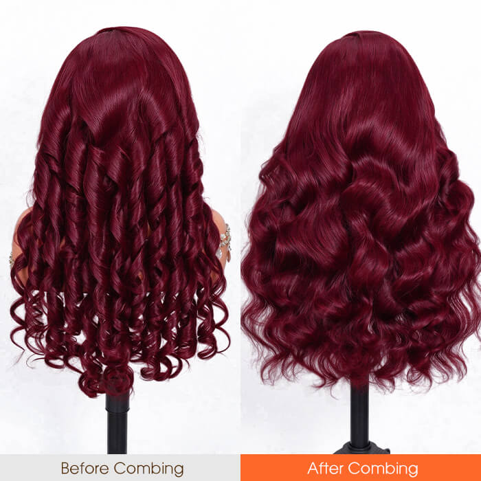 99J Burgundy Body Wave Human Hair Wigs Pre Cut 5x5 HD Lace Glueless Wig with Pre Plucked Hairline