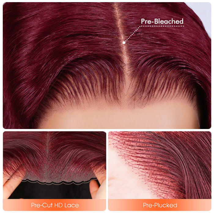 99J Burgundy Body Wave Human Hair Wigs Pre Cut 5x5 HD Lace Glueless Wig with Pre Plucked Hairline