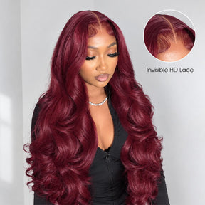 99J Burgundy Body Wave Human Hair Wigs Pre Cut 5x5 HD Lace Glueless Wig with Pre Plucked Hairline