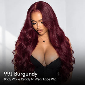 99J Burgundy Body Wave Human Hair Wigs Pre Cut 5x5 HD Lace Glueless Wig with Pre Plucked Hairline