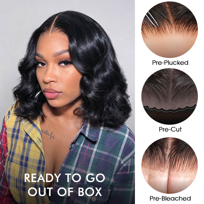 220% Density Put On Go Body Wave Short Bob Wig Glueless 13x4 & 5x5 HD Lace Human Hair Wig Beginner Friendly