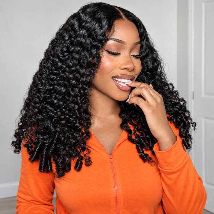 Effortless Burmese Curly Wig with Finger Coil Ends Pre Cut 5x5 HD Lace Human Hair Glueless Wig Quick Install for Beginner