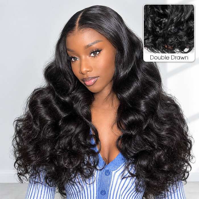 350% Density Double Drown Human Hair Body Wave Glueless Wig Super Natural Hairline HD Lace Front Wig Pre Cut Lace