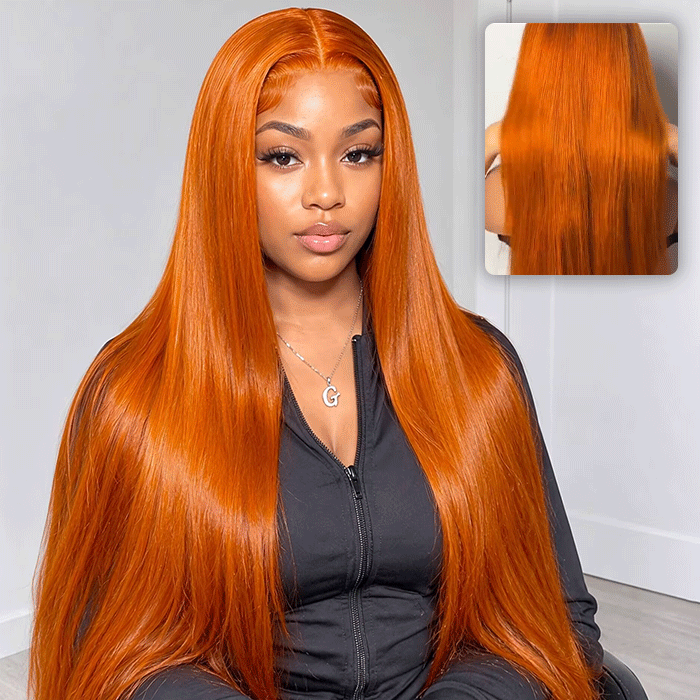 Ginger Color Straight Human Hair Glueless 5x5 13x4 HD Lace Wig with Pre Plucked Hairline Pre-cut Lace