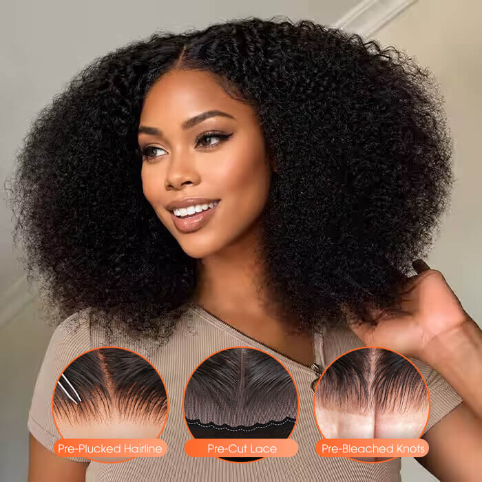 Afro Kinky Curly Glueless 5×5 HD Lace Closure Human Hair Wig with Pre Plucked Hairline