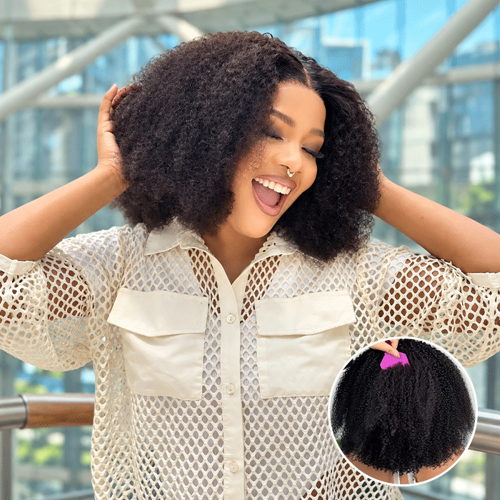 Afro Kinky Curly Glueless 5×5 HD Lace Closure Human Hair Wig with Pre Plucked Hairline