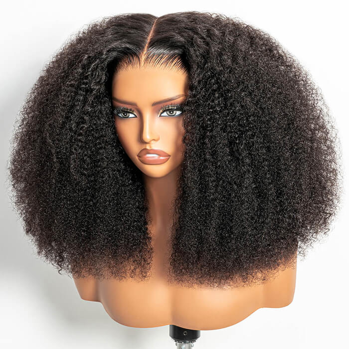 Afro Kinky Curly Glueless 5×5 HD Lace Closure Human Hair Wig with Pre Plucked Hairline
