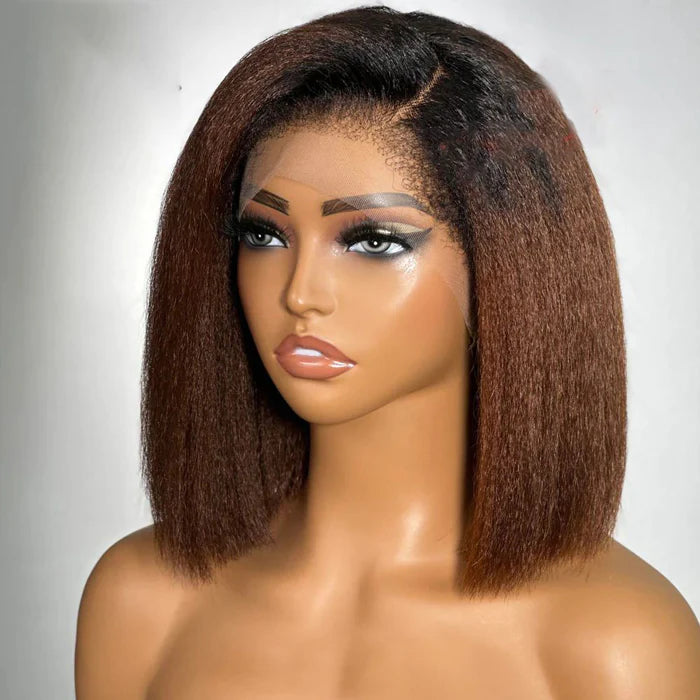 Ombre 1B/30 Brown Short Bob Glueless Wig Kinky Straight