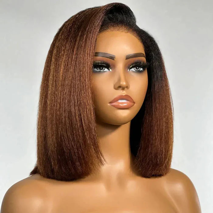 Ombre 1B/30 Brown Short Bob Glueless Wig Kinky Straight