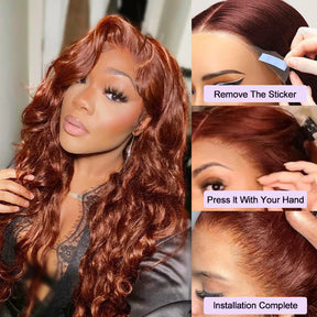 Reddish Brown Glueless Wig 13x6 Body Wave Full Frontal HD Lace Wig 180% Density