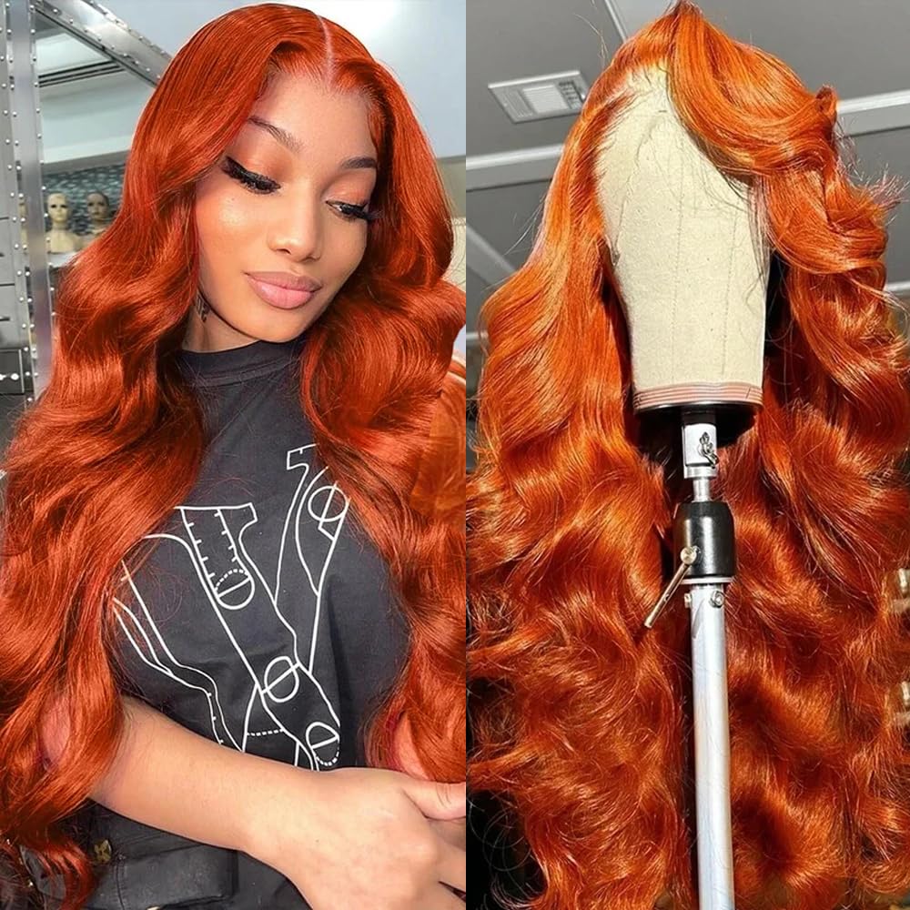 13x6 HD Burnt Orange Body Wave Wig Colored Human Hair Glueless Lace Wigs