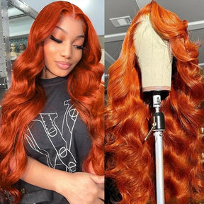 13x6 HD Burnt Orange Body Wave Wig Colored Human Hair Glueless Lace Wigs