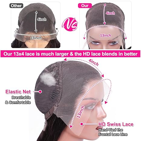 Pizazz 13x4 HD Transparent Lace Front Wigs Human Hair Pre plucked Bleached Knots with Baby Hair 12A 180 Density Brazilian Deep Wave Frontal Wigs for Black Women(26 Inch, Black color)