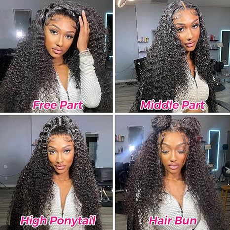 Pizazz 13x4 HD Transparent Lace Front Wigs Human Hair Pre plucked Bleached Knots with Baby Hair 12A 180 Density Brazilian Deep Wave Frontal Wigs for Black Women(26 Inch, Black color)